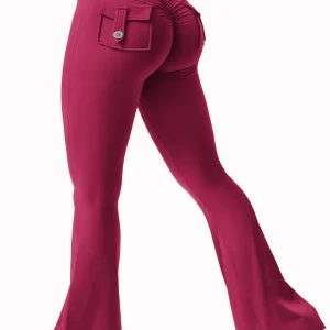 Women's Cargo Bootcut Yoga Pants - Butt Lifting High Waisted Tummy Control Pocket Legging Pants