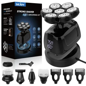 SEJOY Multifunctional 7D Head Shavers for Bald Men 6-in-1 Electric Razor with Nose Hair Trimmer Waterproof Grooming Kit