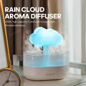 Cloud Air Humidifier Essential Oil Diffuser Ultrasonic Mist Rain Cloud Color Night Light Raindrops White Noise