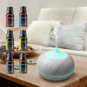 550ml Wood Grain Aromatherapy Diffuser & Humidifier with Remote Control with 6 Essential, Oils Included