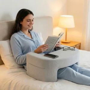 Curved Memory Foam Reading and Neck Pillow Ventilated Ergonomic Cooling Bed Pillow with Removable Washable Cover