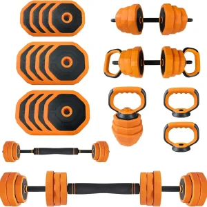 4-in-1 Adjustable Dumbbell Set, Weight Set, Kettlebells & Push up Stand, Home Gym Fitness Exercise Equipment for Men Women