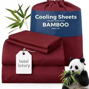 4-Piece Twin/Full/Queen/King Size Bamboo Viscose Cooling Sheet Set, Luxury Hotel Quality Super Soft Breathable Bed Sheets,16" Deep Pocket Elastic Fitted Sheet with Pillowcases, Ultra Cooling for Hot Sleepers. All Seasons.