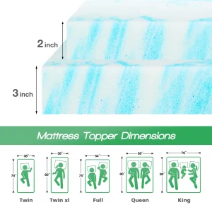 JHK 2-3 Inch Gel Memory Foam Mattress Topper Full Size Cooling Mattress Soft and Breathable Bed Topper